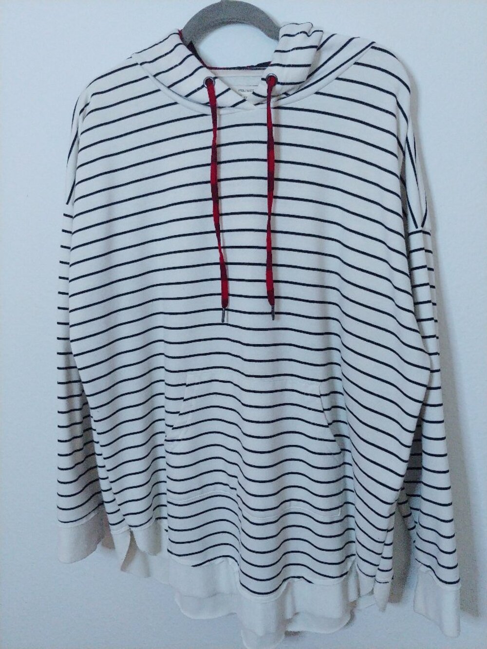 Maurices Black and White Striped Hoodie with Buffalo Plaid